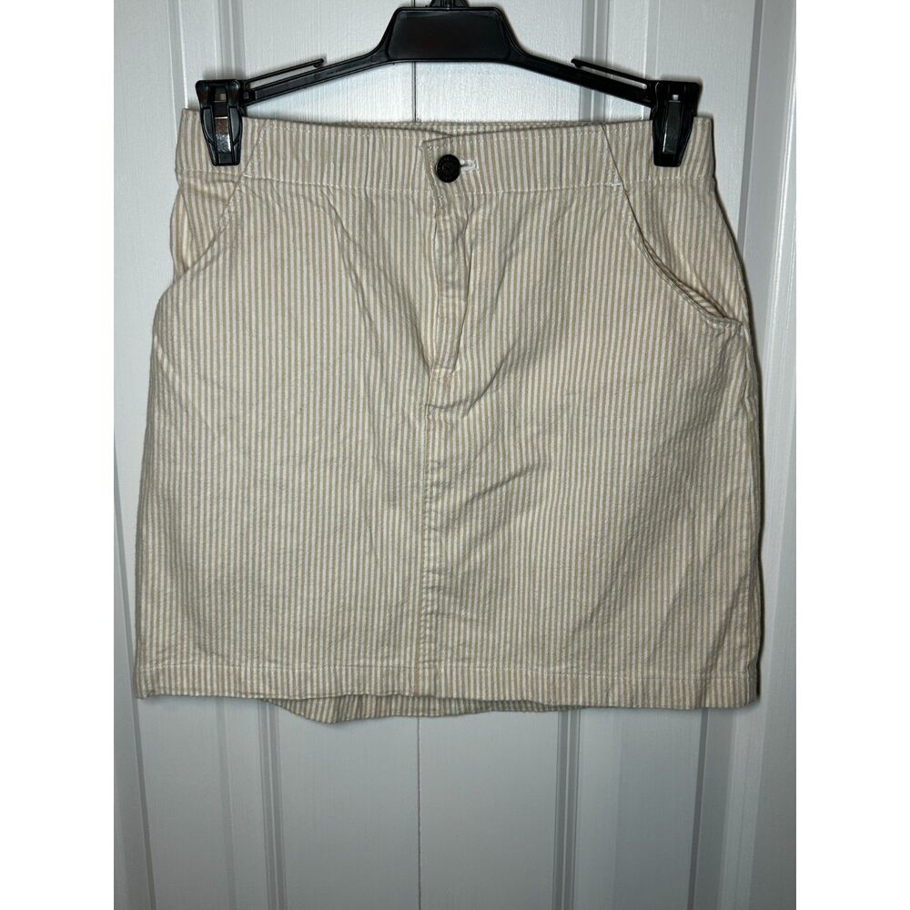 Hollister Striped Ultra High-Rise Mini Skirt with Pockets - Cream/Beige, Size XS